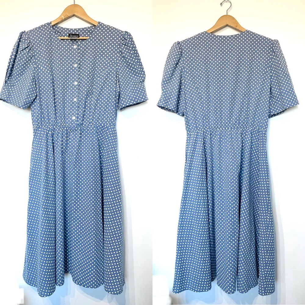 Vintage pin up style polka dot midi dress pockets